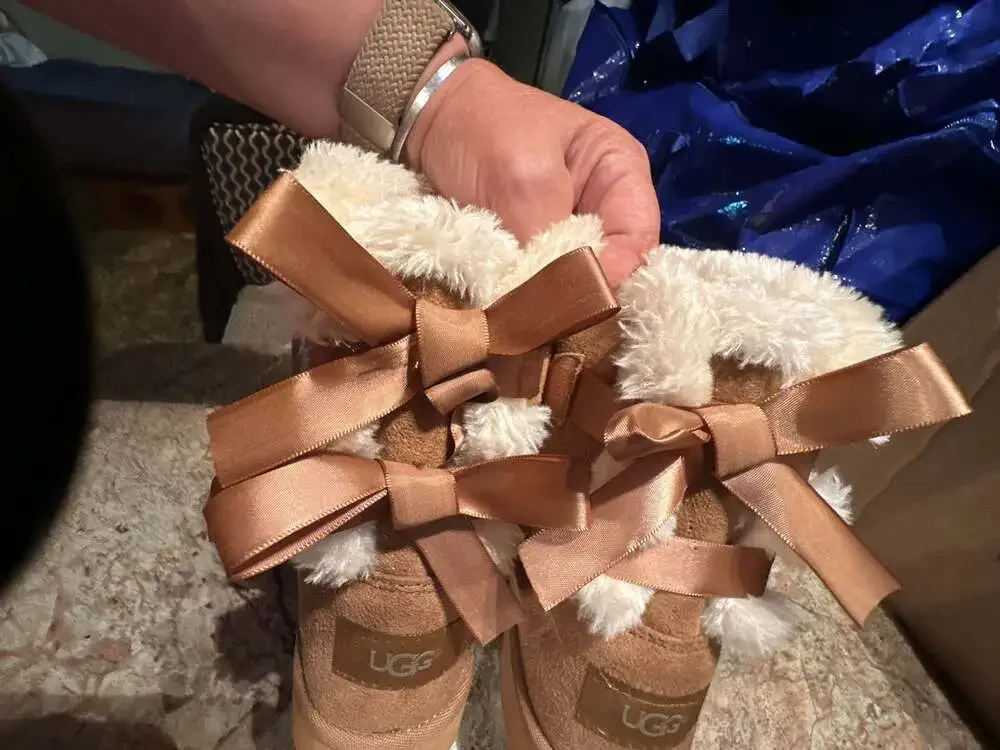 Tan Suede Faux-Fur Lined Winter Boots with Back Ribbon Detail
